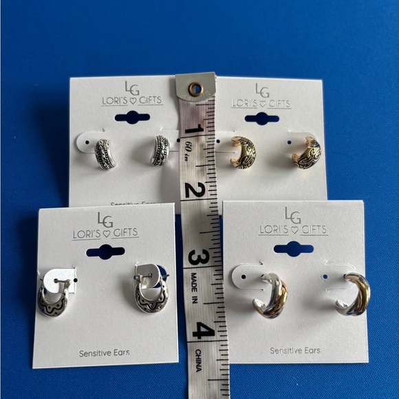 Lori’s Gifts Jewelry - Lori’s Gifts Set of 4 Hoop Earrings: Two-Tone and Silver Huggie